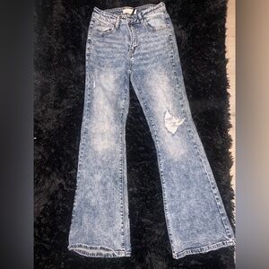 Stylish Distressed Blue Wide Leg Jeans